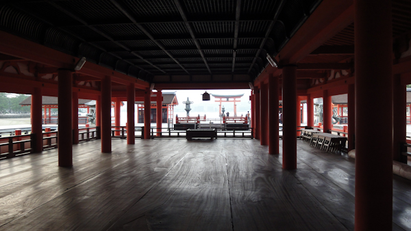 the dark interior of the shrine and its many pillars